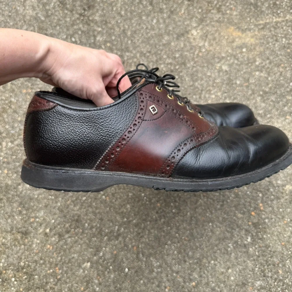 FootJoy Off-Course Saddle Oxford Mens 10 D Black/Brown Leather Lace Up Golf Shoe